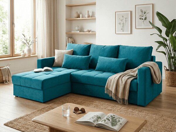 Canapea coltar extensibil ZENOVA 220 x 140 cm, reversibila - albastru