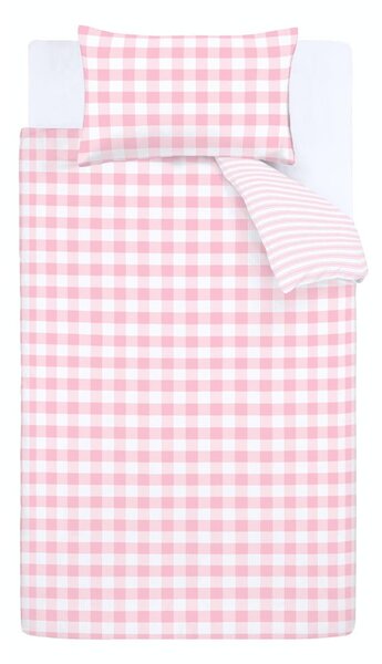 Lenjerie de pat din bumbac Bianca Check And Stripe, 200 x 200 cm, roz