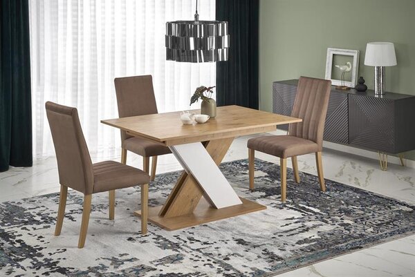 Masă de sufragerie extensibilă 130-175 cm Xary (stejar lancelot + alb) (pentru 4 6 persoane). 1049333