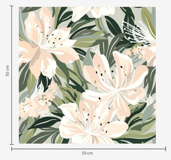 Tapet Flori mari de culoare crem pe un fundal verde deschis, Tapet flori, a00646 : Uwalls.ro