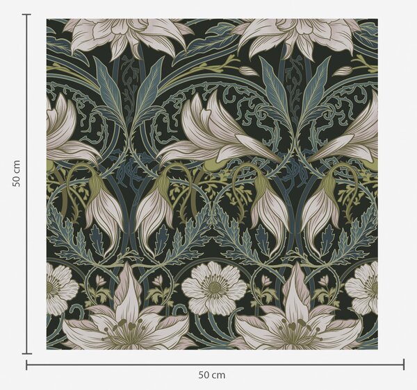 Tapet Compoziție Art Nouveau cu crini pe fundal întunecat, Tapet flori, a00696 : Uwalls.ro