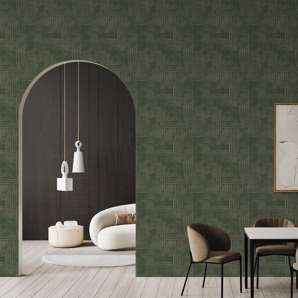 Tapet Model geometric cu arcuri într-o paletă de culori verzi, Tapet abstract, a00697 : Uwalls.ro
