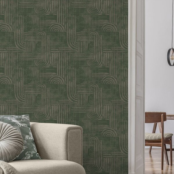 Tapet Model geometric cu arcuri într-o paletă de culori verzi, Tapet abstract, a00697 : Uwalls.ro