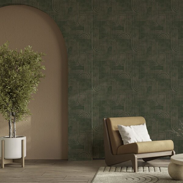 Tapet Model geometric cu arcuri într-o paletă de culori verzi, Tapet abstract, a00697 : Uwalls.ro