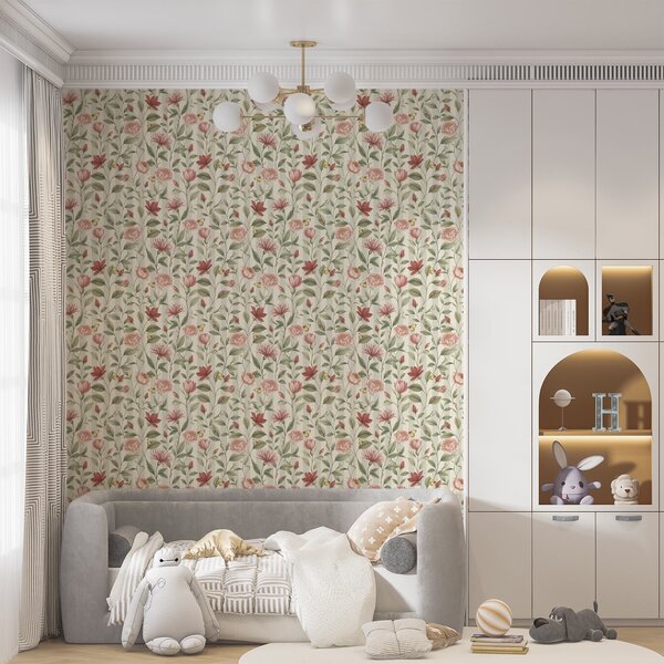 Tapet Tulpini florale cu fluturi pe un fundal deschis, Tapet flori, a00698 : Uwalls.ro