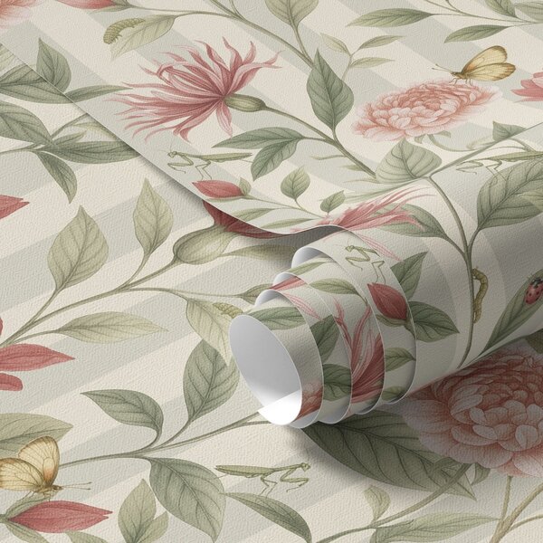 Tapet Tulpini florale cu fluturi pe un fundal deschis, Tapet flori, a00698 : Uwalls.ro