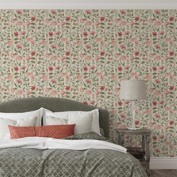 Tapet Tulpini florale cu fluturi pe un fundal deschis, Tapet flori, a00698 : Uwalls.ro