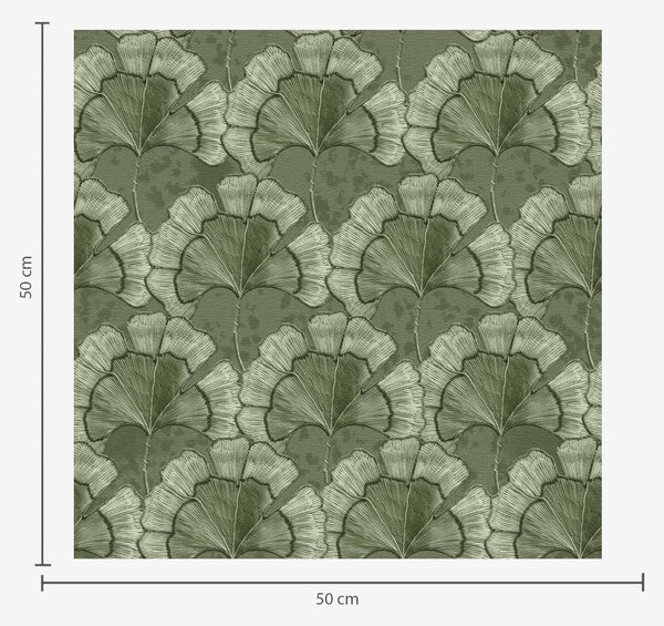 Tapet Model grafic cu ginkgo într-o paletă de culori verzi reci, Tapet natura, Tapet frunze, a00709 : Uwalls.ro