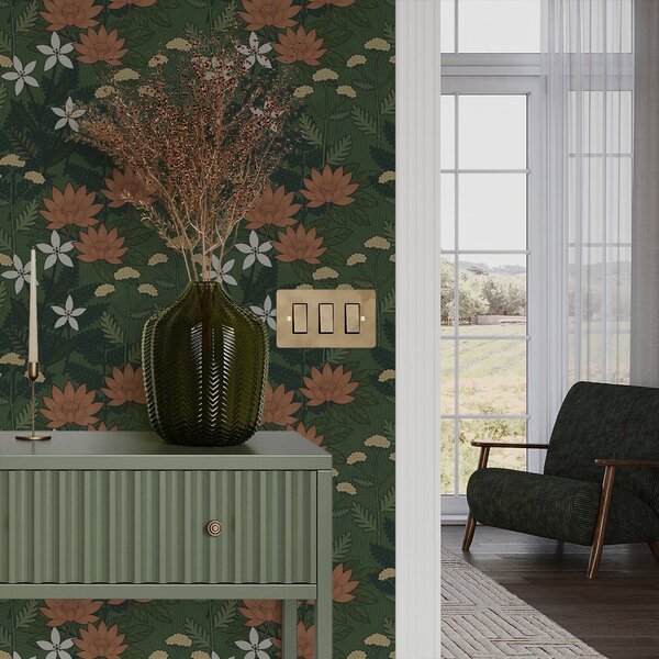 Tapet Flori mari printre frunzișul verde, compoziție decorativă, Tapet flori, a00708 : Uwalls.ro