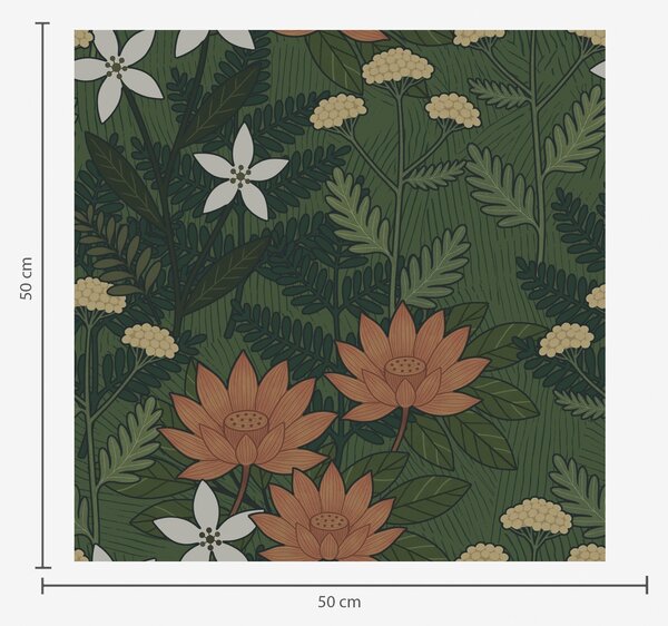 Tapet Flori mari printre frunzișul verde, compoziție decorativă, Tapet flori, a00708 : Uwalls.ro