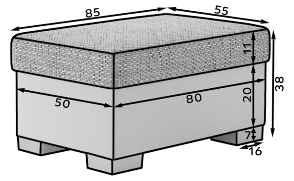 Taburet alb-gri RELTO cu spatiu de depozitare 85x55 cm