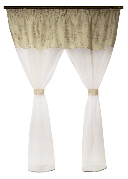 Perdea Velaria voal alb si tafta gri cu flori, 145x155 cm