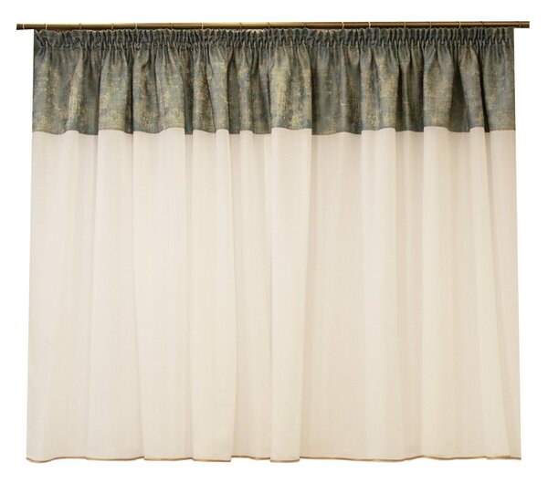 Perdea Velaria de bucatarie alba cu tafta turcoaz, 100x150 cm