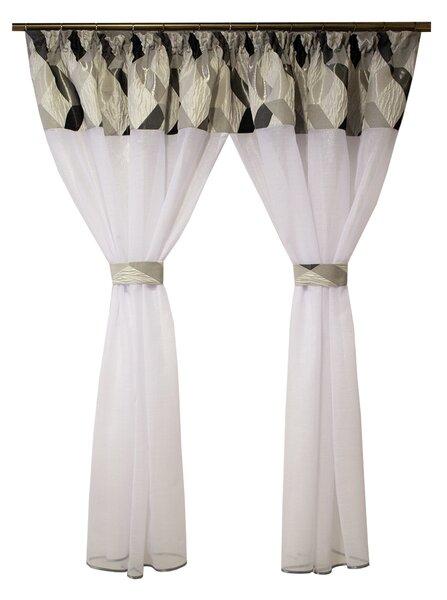 Perdea Velaria in lucios alb cu tafta gri, 230x165 cm