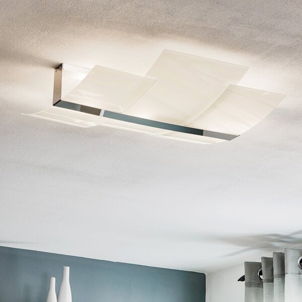 SOLLUX LIGHTING Plachetă Shifted, trei secțiuni de sticlă, crom, reglabil, Alb, Camera de zi / sufragerie, Sticlă, Modern
