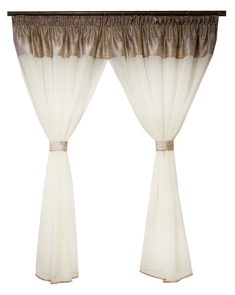 Perdea Velaria in alb cu tafta satinata roz pal, 300x140 cm