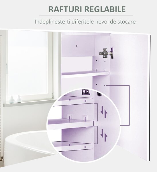HOMCOM Dulapior de Baie cu Oglinda si 3 Rafturi din MDF Violet 80 x 60 x 15cm | Aosom Romania