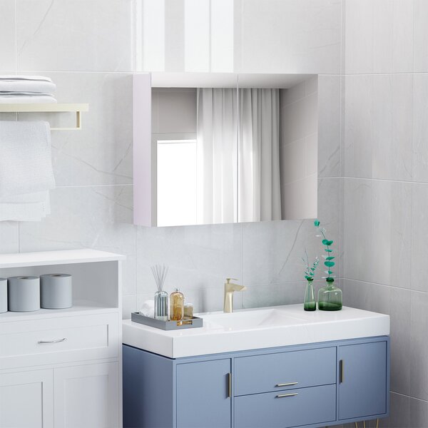 HOMCOM Dulapior de Baie cu Oglinda si 3 Rafturi din MDF Violet 80 x 60 x 15cm | Aosom Romania