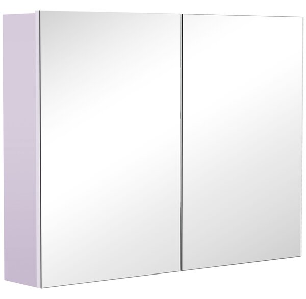 HOMCOM Dulapior de Baie cu Oglinda si 3 Rafturi din MDF Violet 80 x 60 x 15cm | Aosom Romania