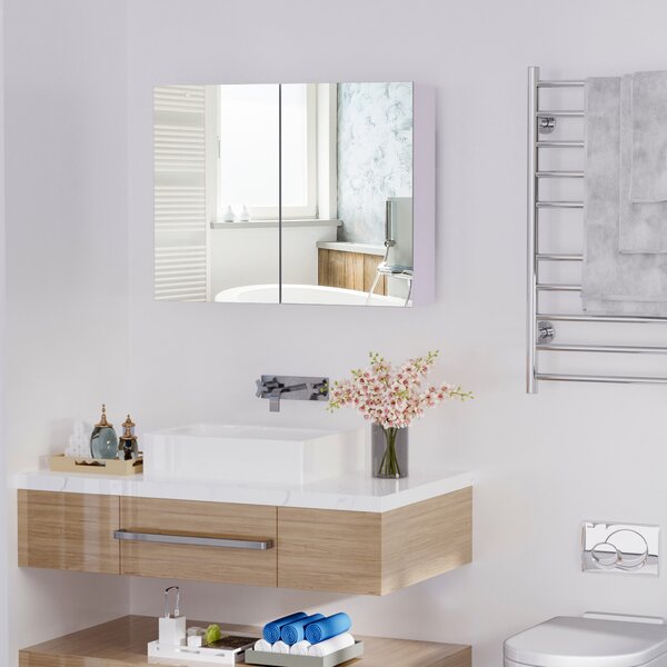 HOMCOM Dulapior de Baie cu Oglinda si 3 Rafturi din MDF Violet 80 x 60 x 15cm | Aosom Romania