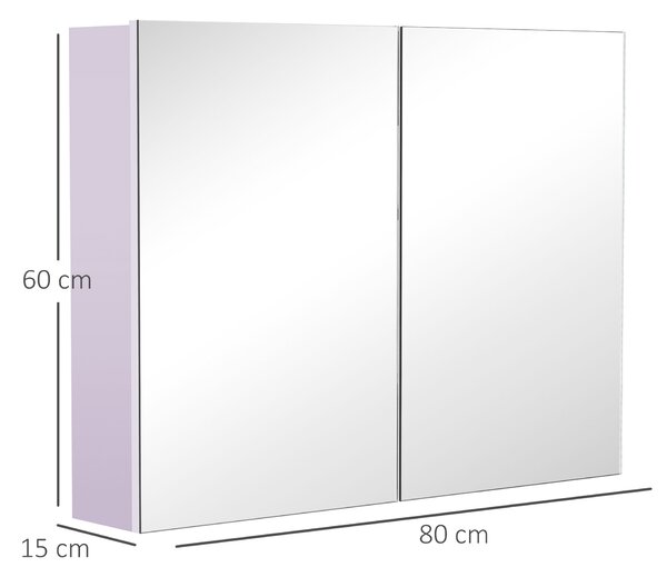 HOMCOM Dulapior de Baie cu Oglinda si 3 Rafturi din MDF Violet 80 x 60 x 15cm | Aosom Romania