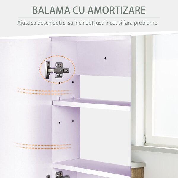 HOMCOM Dulapior de Baie cu Oglinda si 3 Rafturi din MDF Violet 80 x 60 x 15cm | Aosom Romania