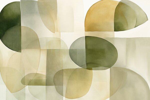 Tapet Forme abstracte texturate în nuanțe de verde și galben, tonuri discrete, compoziție minimalistă, fundal, Fototapet Abstract, w09467 : Uwalls.ro
