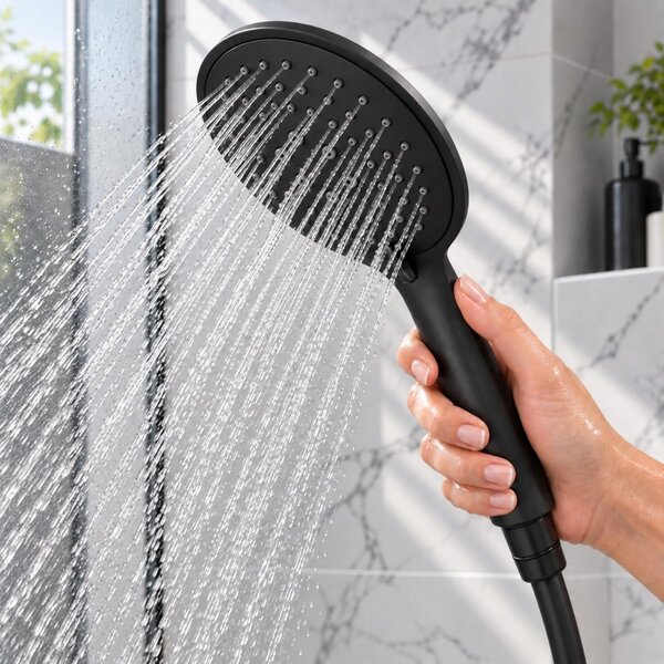 Erga Wemi, duș manual cu 3 funcții și furtun de 150 cm, 12,5 × 14 cm, negru mat, ERG-YKA-BP.WEMI-BLK