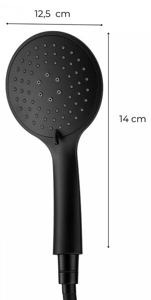 Erga Wemi, duș manual cu 3 funcții și furtun de 150 cm, 12,5 × 14 cm, negru mat, ERG-YKA-BP.WEMI-BLK