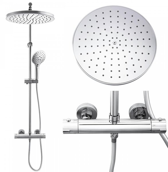 Erga Yoka, coloană de duș cu termostat și duș manual cu 3 funcții, cromat, ERG-YKA-BP.BERGEN-THERM-30-CHR