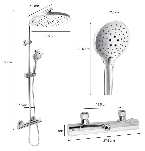 Erga Yoka, coloană de duș cu termostat și duș manual cu 3 funcții, cromat, ERG-YKA-BP.BERGEN-THERM-30-CHR