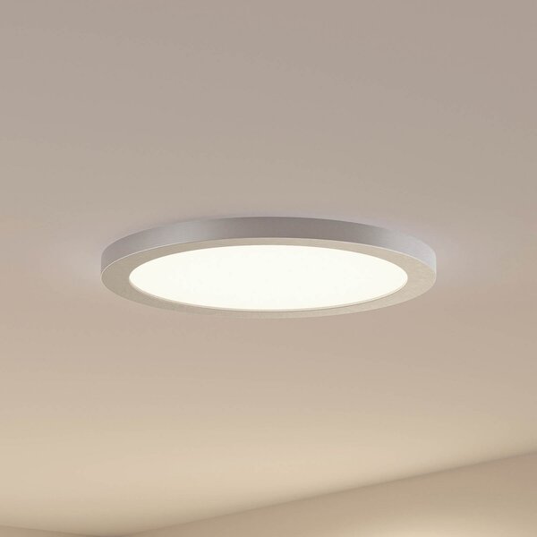 PRIOS Prios plafonieră LED Aureka, Ø 33 cm, argintiu, metal, Gri, Camera de zi / sufragerie, Aluminiu, Modern, Plafon rotund direct