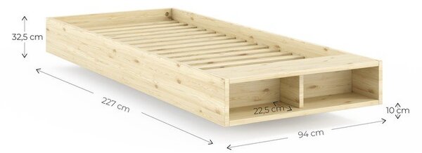 Pat în culoare naturală din lemn de pin fără tăblie cu somieră 90x200 cm Merge – Karup