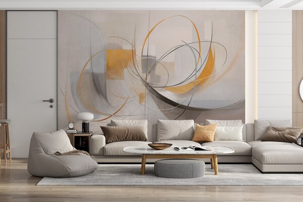 Tapet Stil de pictură modernă abstractă cu textură, linii curbe și forme geometrice în nuanțe de gri, alb și, Fototapet Abstract, w09476 : Uwalls.ro