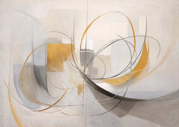 Tapet Stil de pictură modernă abstractă cu textură, linii curbe și forme geometrice în nuanțe de gri, alb și, Fototapet Abstract, w09476 : Uwalls.ro