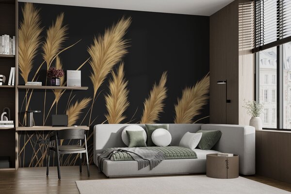Tapet Spicuri pufoase de grâu pe un fundal întunecat, Fototapet Natură, w04734 : Uwalls.ro