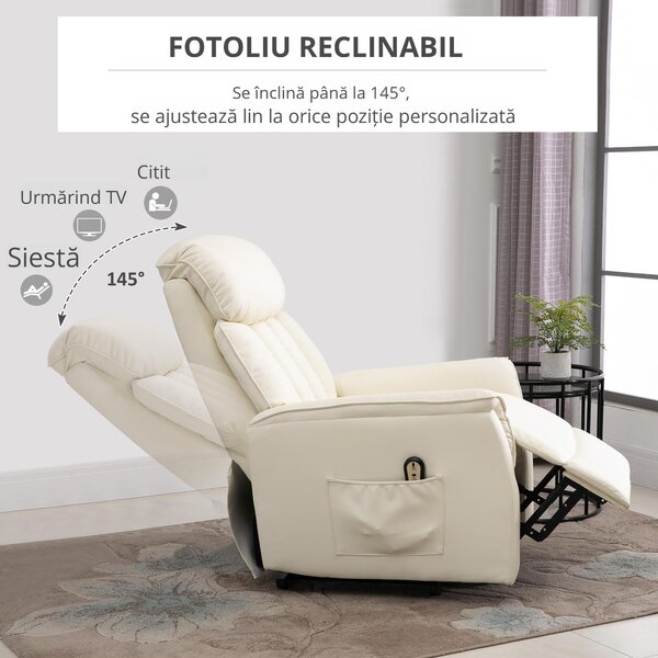 Fotoliu de Relaxare HOMCOM cu Ridicare Electrică, Reclinabil, cu Suport pentru Picioare, Telecomandă | Aosom Romania