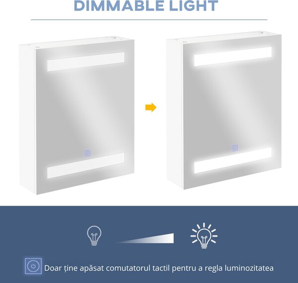 HOMCOM Dulap Baie cu 1 Usa Basculanta Oglinda si Lumini LED 60 x 50 x15cm | Aosom Romania