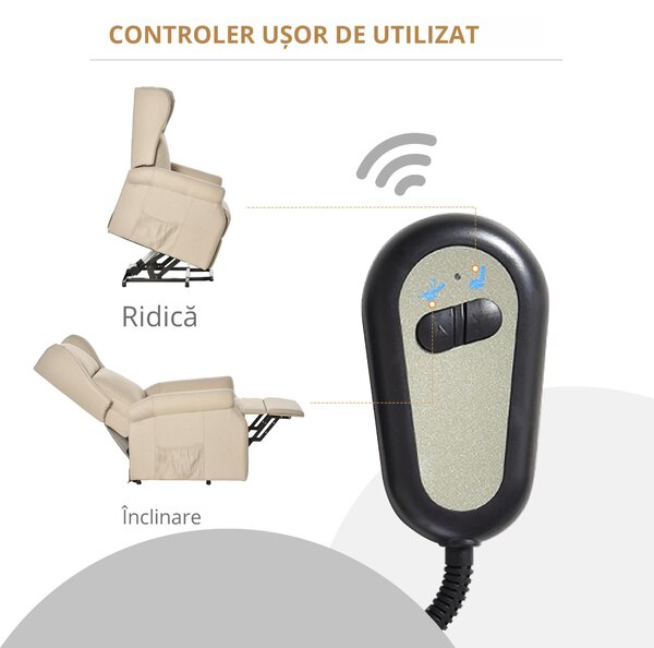 HOMCOM Fotoliu Rabatabil Masaj si Mecanism de Ridicare Telecomanda Alb Crem | Aosom Romania