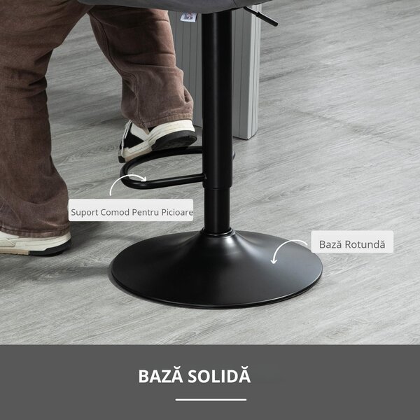 Set 2 scaune bar, inaltime reglabila, imitatie catifea HOMCOM | Aosom Romania