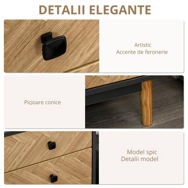 HOMCOM Noptieră Modernă din Lemn cu 5 Sertare și Picioare Ridicate din Pin, Design Elegant, Gri Închis, 80x40x80cm | Aosom Romania