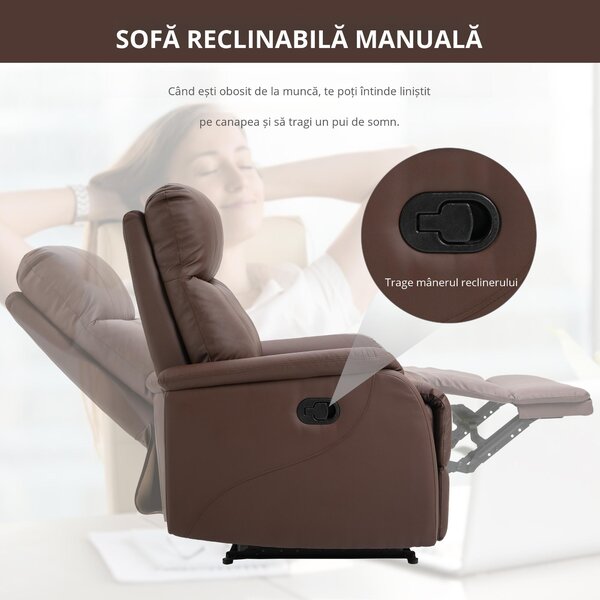 Fotoliu Relax Manual cu Spatar Rabatabil si Taburet din Piele Sintetica Maro HOMCOM | Aosom Romania