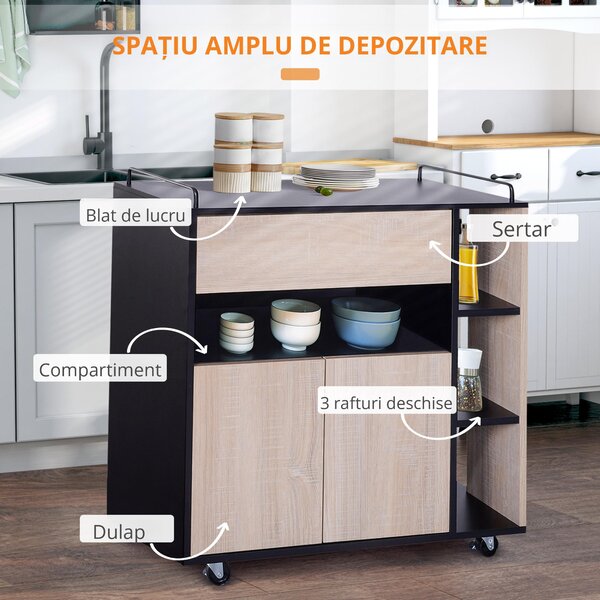 HOMCOM Cărucior de Bucătărie cu Roți și Dulap pentru Depozitare Mobilier Modern pentru Bucătărie | Aosom Romania