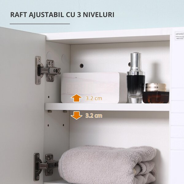 Kleankin Dulapior de Baie cu Oglindă Suspendat, Rafturi Reglabile, Design Compact, 54x15x55cm, Alb | Aosom Romania