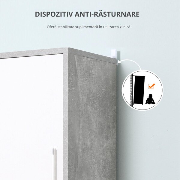 Dulap Baie Kleankin pentru Economisire Spațiu, cu 2 Uși din PAL, Efect Ciment, Gri-Alb, Dimensiuni 30x30x180cm, Ideal pentru Organizare | Aosom Romania