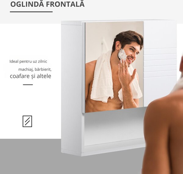 Kleankin Dulapior de Baie cu Oglindă Suspendat, Rafturi Reglabile, Design Compact, 54x15x55cm, Alb | Aosom Romania