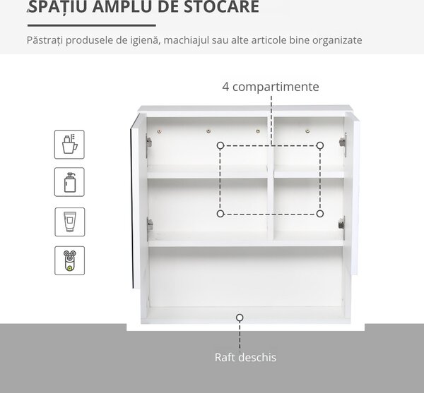 Kleankin Dulapior de Baie cu Oglindă Suspendat, Rafturi Reglabile, Design Compact, 54x15x55cm, Alb | Aosom Romania