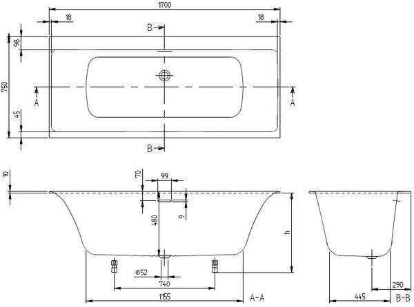 Villeroy & Boch Subway 3.0 cada dreptunghiulară 170x75 cm alb UBQ170SBW2DV-01