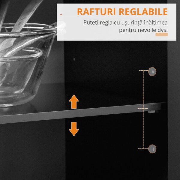 HOMCOM Cărucior Bucătărie din Lemn Multifuncțional cu 2 Sertare, Dulăpior și 4 Roți, Design Elegant, 104x46x91 cm, Negru | Aosom Romania