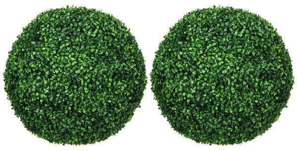 HOMCOM Set de 2 Bile Artificiale, Bile de Arbori Topiari din Buxus, Plante False de Interior în Aer Liber pentru Casă, Ø50cm, Verde | Aosom Romania